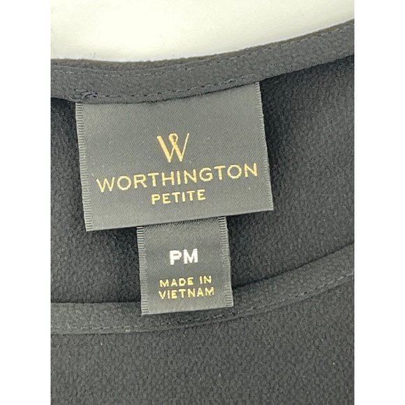 Worthington Petite Women's Black Short Sleeve Lace Trim Top Shirt Size PM - Picture 8 of 12